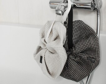 Linen Waffle Shower Puff: Exfoliating Body Scrubber