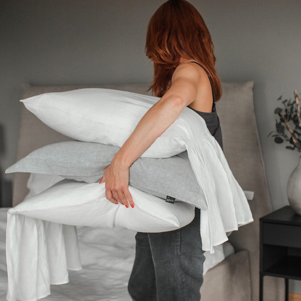 Linen pillowcase Mermaid, Linen pillowcase with volant, European flax pillowcase