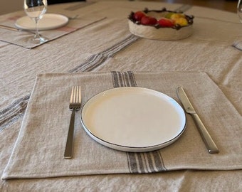 Linen placemats in Natural with stripes, set of 2