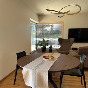 Linen table runner in Natural with stripes