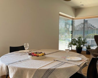 Linen tablecloth in Natural with stripes, rustic tablecloth, country style tablecloth