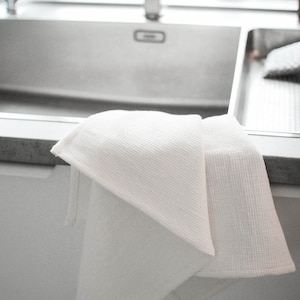 Linen Tea towel, Washed small waffle linen kitchen towel, Well absorbing moisture dish towel, 2 colors available White