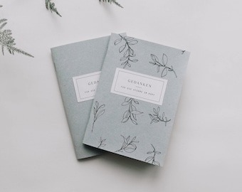 A6 Notebook 2-Pack | Handmade, Recycled Paper | Hand-Painted Botanical Cover, Blank, Sketchbook, Notebook, Writing Pad