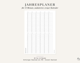 Printable Jahresplaner/ Jahreskalender A3