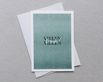 A6 card, "Many, many thanks" with envelope | eco-friendly, risography, eco-friendly, vegan, plant-based ink