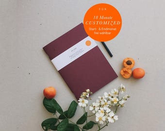 Monthly planner for 18 months, freely selectable, customized — environmentally friendly, A5, cover 300g