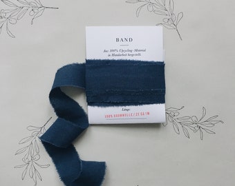 True Vintage Cotton Ribbon, Blue, 1 m x 2 cm | Torn Edge, Eco-Friendly