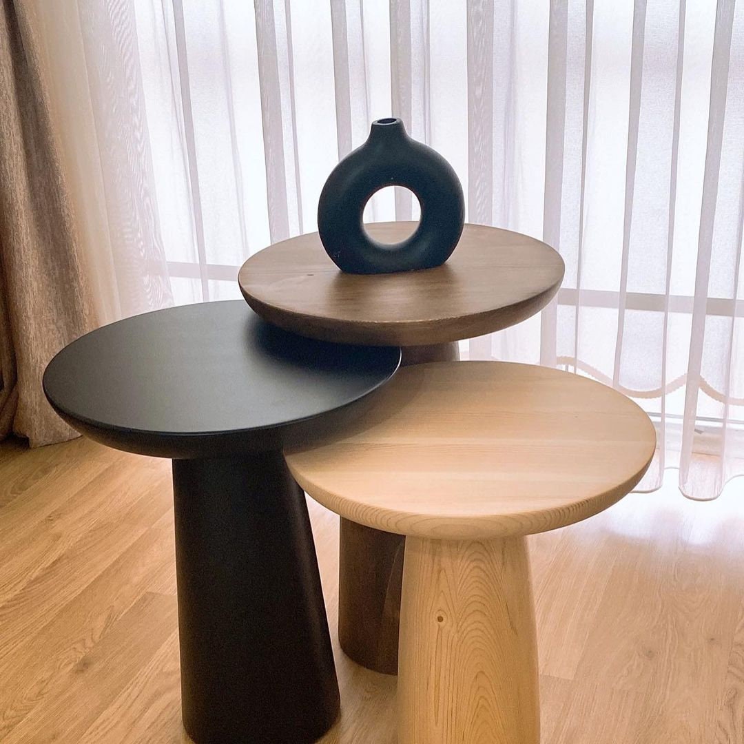 Black Wood Coffee Table Mushroom Coffee Table Set Mushroom End Etsy