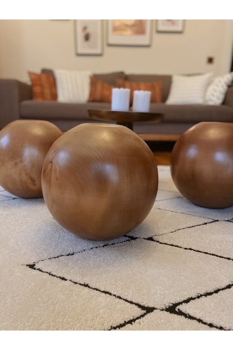 Black Wooden Balls Glass Coffee Table Ball Center Table Etsy