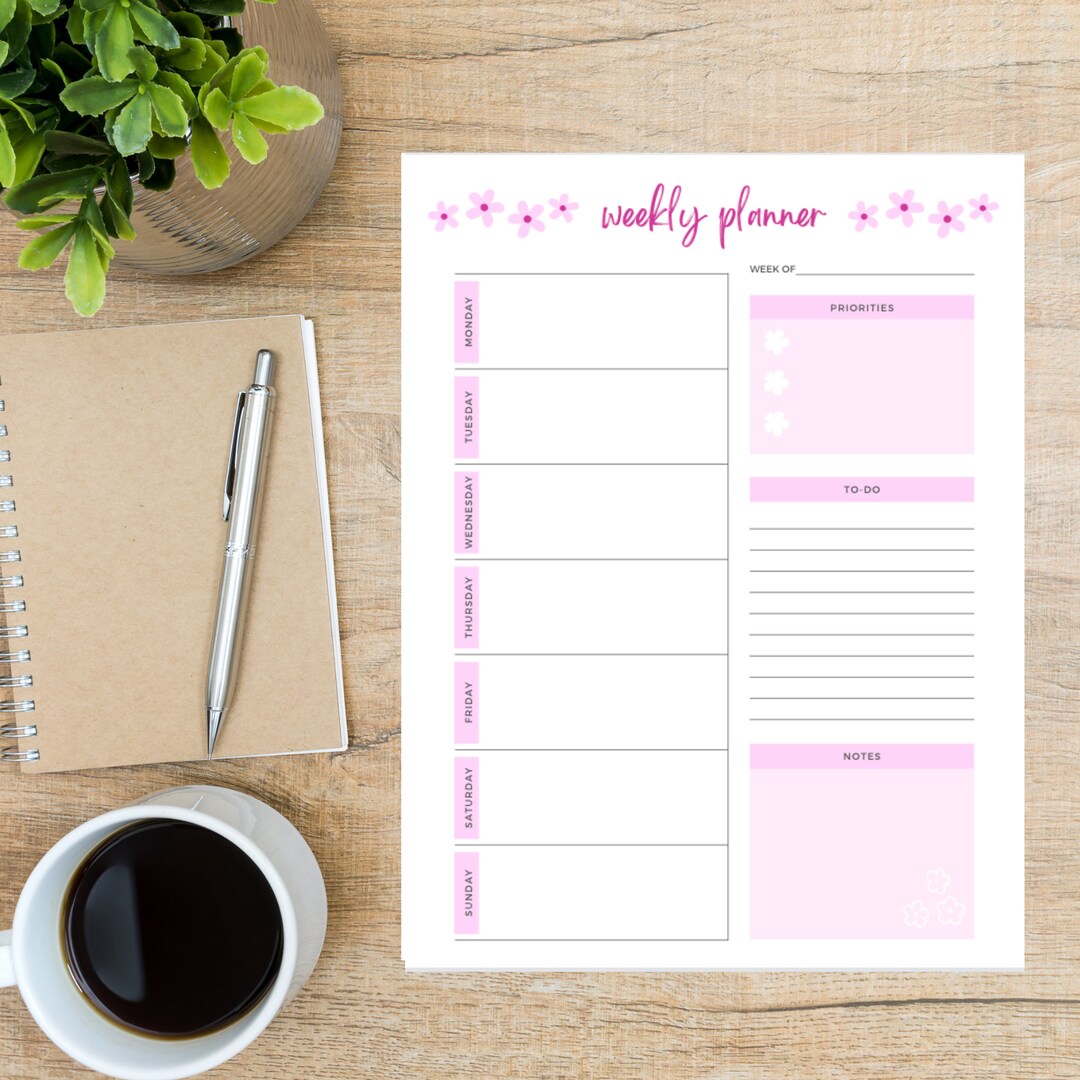 Printable Weekly Planner - Pink Flowers - Etsy