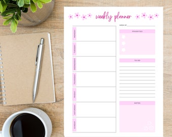 Planificador semanal imprimible - Flores rosas