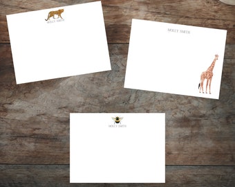 Personalized animal note cards - 15 Designs | Stationery | Blank Cards | Envelopes included | 2024 | qty. 10, 20, 30, 40, 50