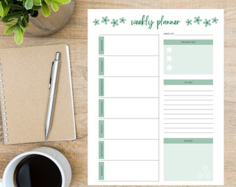 Printable Weekly Planner - Green Flowers