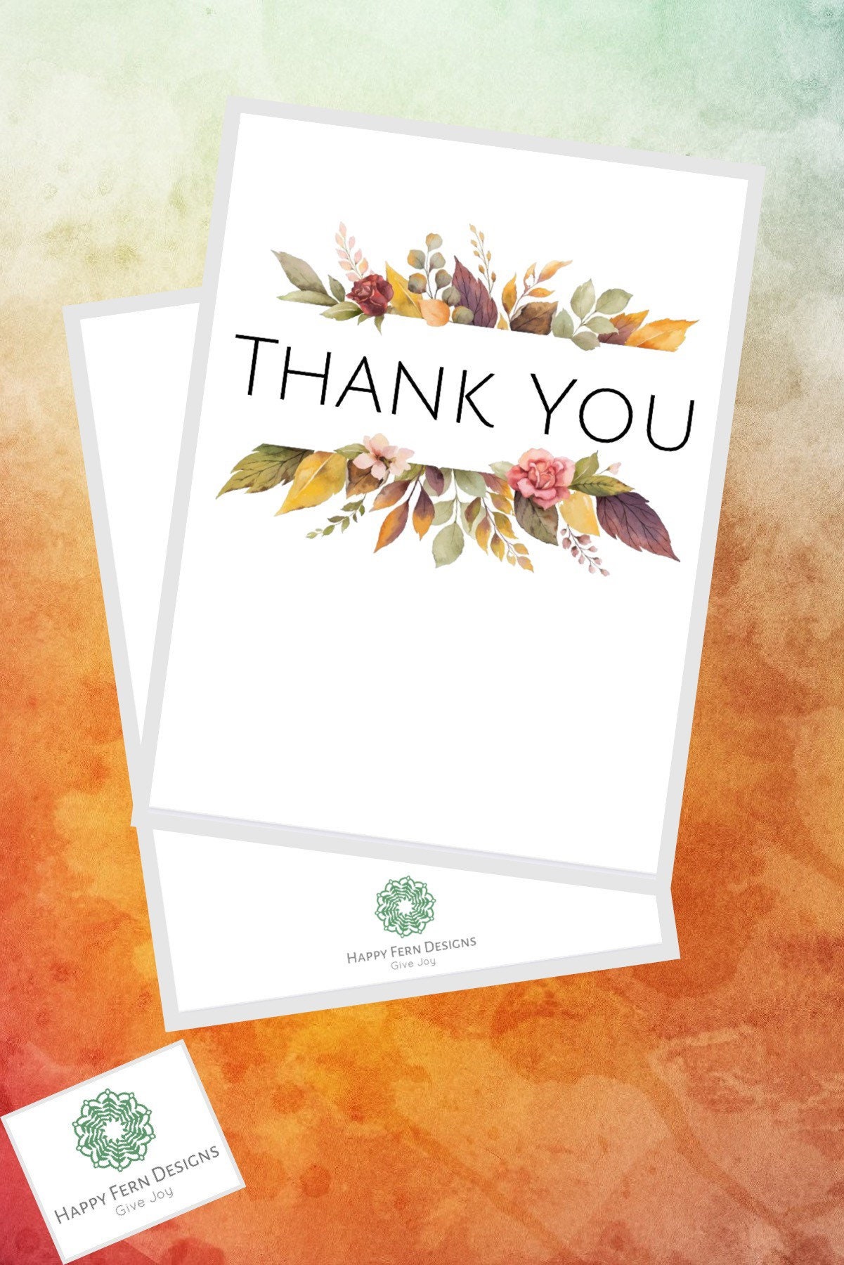 Fall Floral Watercolor Thank You Card - Etsy