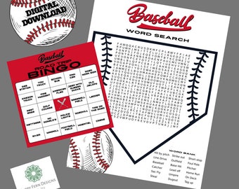 Baseball Themed Word Search and Road Trip Bingo