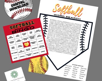 Softball Themed Word Search and Road Trip Bingo