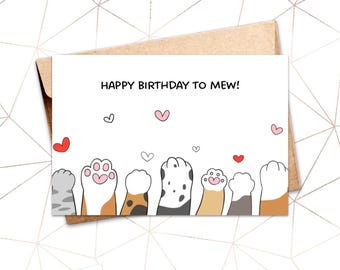 Pet Birthday Card - Cat Birthday, CAT Paw Birthday Card