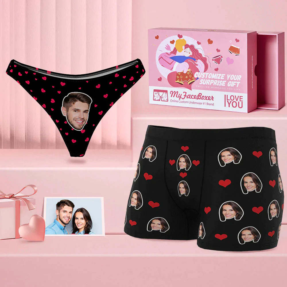 Custom Face Couple Matching Underwear Love Heart Personalized Funny Underwear  Valentine's Day Gift 