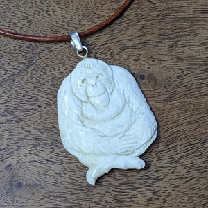 Orangutang Pendant - Gorilla  Monkey Primate - Bone Hand Carved Amulet Cute Hairy Beast - Indonesia - SomaSeeker