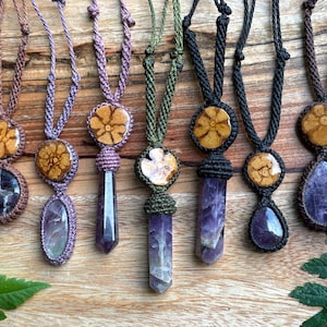 Shipibo Amethyst Macrame Pendant Purple Necklace - Ayahuasca Ayajuasca Ajahuaska Ajahuasca - Peru Iquitos Icaro Ceremony Grounding