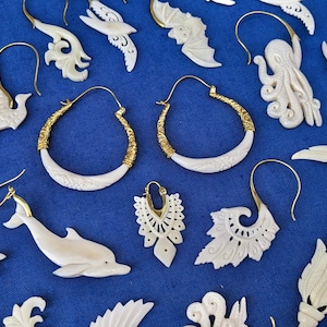 Beautifully Detailed Hand Carved Goddess Bone Gauged Earrings Beautifully Detailed Hand Carved Goddess Bone Gauged Earrings