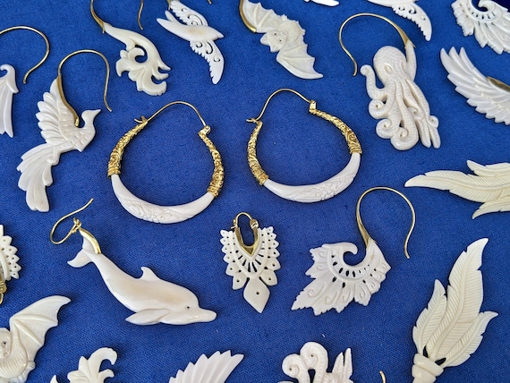 Beautifully Detailed Hand Carved Goddess Bone Gauged Earrings Beautifully Detailed Hand Carved Goddess Bone Gauged Earrings