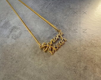 Two name necklace handmade in 22K carat solid gold with a Matte Finish (8grams)