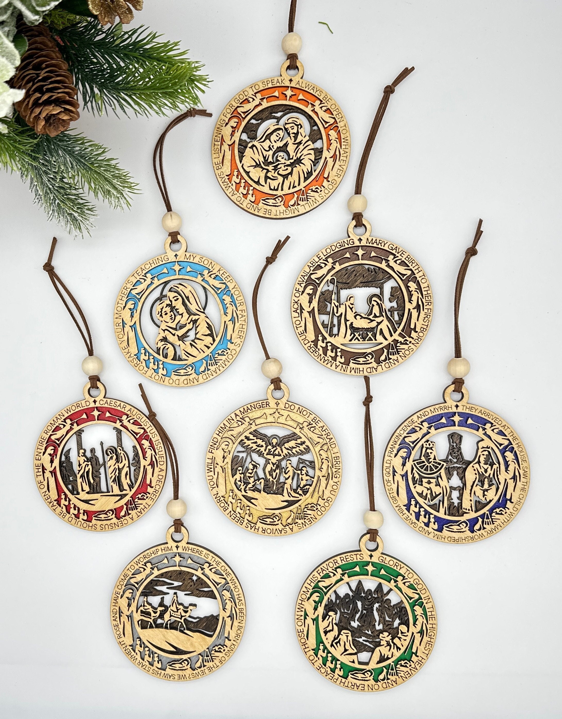 Christmas Story Ornament Set, Holy Night Ornament, Religious Gift, Tree Decorations, Nativity