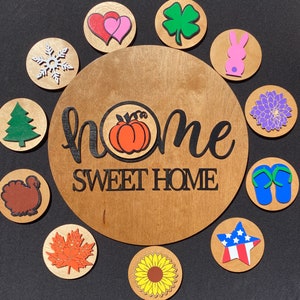 Interchangeable Home Sweet Home hanger, yearly door sign, front door decor, seasonal wreath, holiday decor, welcome sign, custom hanger