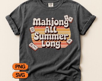 Mahjong All Summer Long, Retro Summer Mahjong SVG PNG, Beach Vacation Mahjong Design, 70s Style Mahjong Tiles Clipart Art