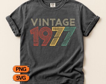 Vintage 1977 SVG PNG, retro verjaardagsontwerp uit de jaren 70, verweerde jaartalafbeelding, jubileumclipart, nostalgische kunst met jaren 70-thema