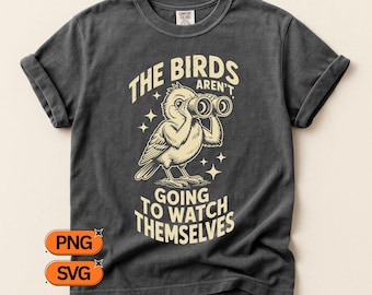 Les oiseaux ne vont pas se surveiller SVG PNG, oiseau vintage avec conception de jumelles, clipart conspiration drôle, rétro