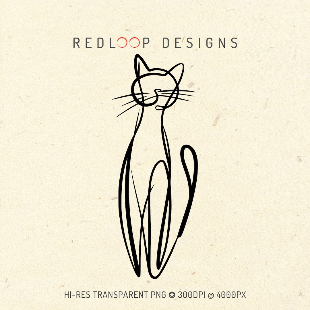 Abstract Cat PNG Design With Flowing Continuous Line Art, Minimalist ...