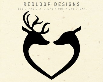 Deer Heart SVG, Heart Antler svg, Deer Head Silhouette, Deer Head Clipart, Deer Clipart, Cut Files for Cricut Silhouette, Png, DXF, Eps Svg