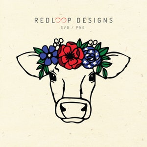Patriotic Cow Face SVG, 4th of July SVG Cut File, Independence Day Cow PNG for Cricut, Digital Download