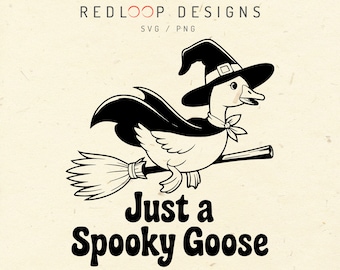 Archivo SVG de ganso de bruja divertido para Cricut Solo un ganso espeluznante Escoba voladora Dibujos animados Ganso de Halloween SVG para niños Adultos Fiesta y manualidades