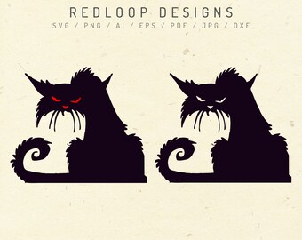 Chat noir maléfique SVG, SVG de chat d'Halloween, fichiers de coupe pour Cricut, Silhouette, camée, clipart vectoriel imprimable, T-shirt, téléchargement numérique