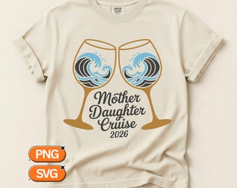 Croisière mère fille 2026, conception de PNG SVG, verres à vin tinter la vague de l'océan, voyage de vacances en famille, art des cliparts croisière