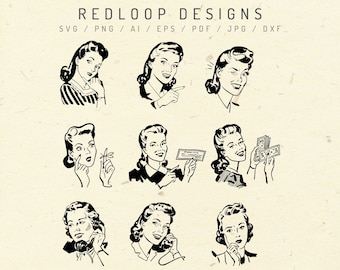 Retro Women SVG Bundle, Retro Housewife SVG PNG, 60s 50s, Retro png, Clipart for Funny Quotes, Cricut Cut Files, Tshirt Sublimation Designs