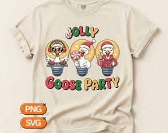 Jolly Goose Party SVG PNG, Noël mignon Trio de Goose Design, DJ Goose menthe poivrée Goose pyjama Goose, fichier Clipart vacances