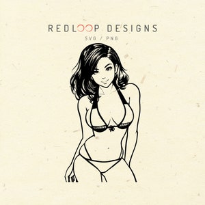 Stylish Bikini Model SVG Files for Cricut, Sublimation Designs, Fashionable Woman Beach Pose, Summer Swimwear Art, Downloadable PNG File