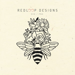 Florale Biene SVG, kompliziertes Bienendesign, digitaler Download für Cricut, PNG enthalten, naturinspirierte SVG-Datei