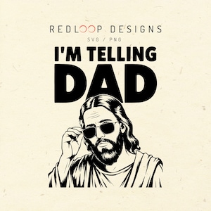 Estou Contando ao Papai SVG PNG | Jesus Vintage Levantando Óculos | Gráfico Engraçado em Preto e Branco | Clipart Cristão Retro para Projetos Cricut