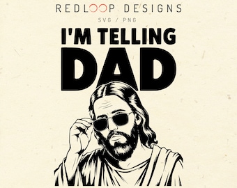 Je le dis à papa SVG PNG | Vintage Jesus Lifting Stores | Graphique noir blanc amusant | Clipart chrétien rétro pour projets Cricut