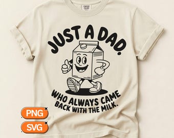 Papa kwam terug met melk SVG-png | Retro grappige cartoon shirtontwerp | Cricut-bestand in mascottestijl uit de jaren 50 | Afdrukbaar voor Vaderdag
