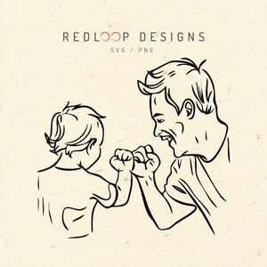 Vatertag SVG PNG | Minimalistische Line Art Dad und Kleinkind Design | Fist Bump Outline Grafik | Cricut druckbare Clipart-Datei
