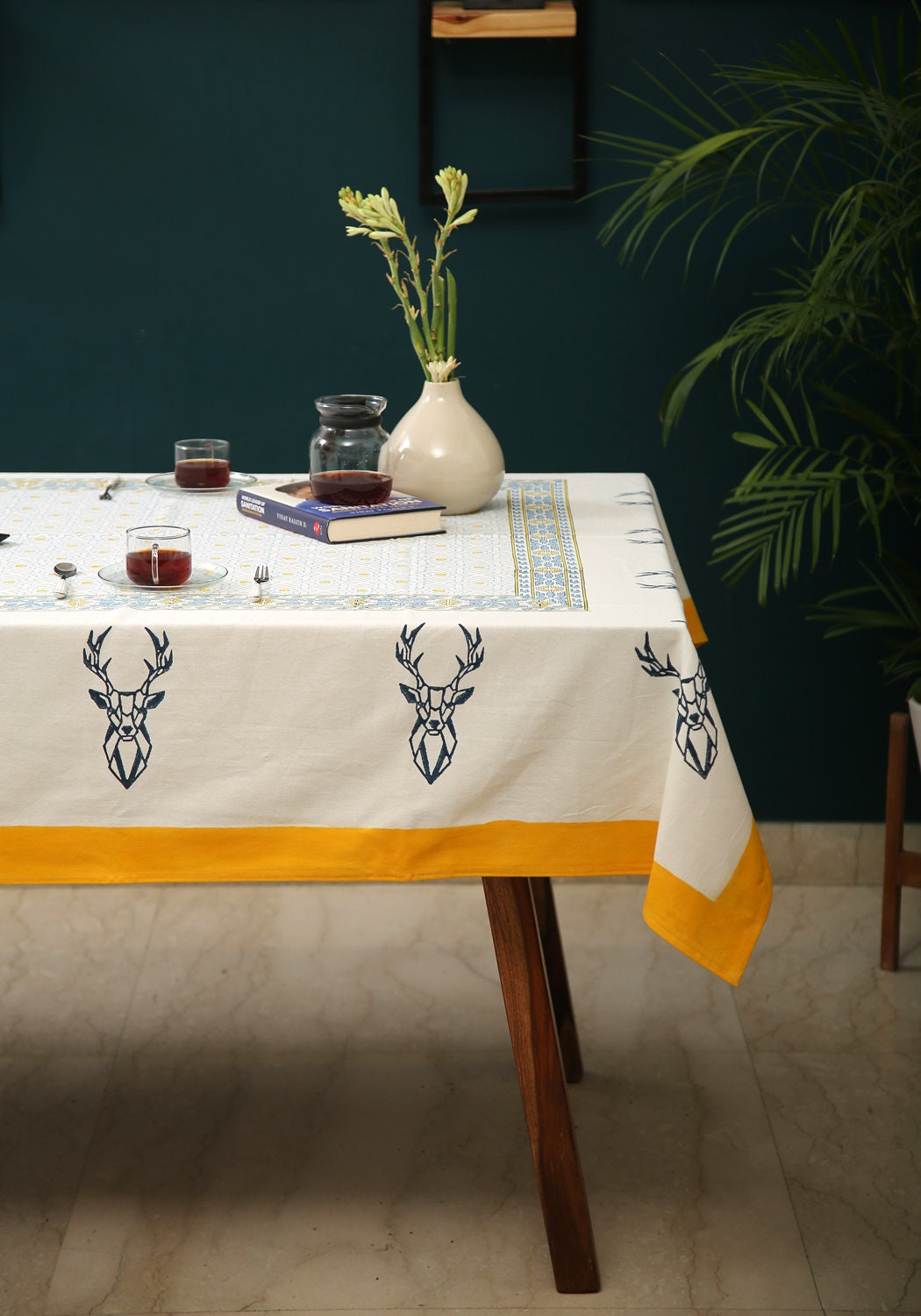 Français de Table, 100% Coton Indien Hand Block Nappe à Manger Imprimée, Linge Table Ferme, Décorati