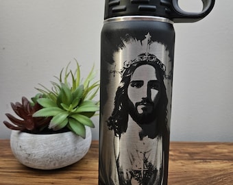 Lasergegraveerde Jezus-beker, roestvrijstalen waterfles