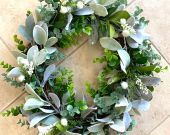 Entryway Wreath Farmhouse Summer Wreath Lambs Ear Wreath Eucalyptus Wreath Year Round Wreath Front Door Wreath BEST SELLER