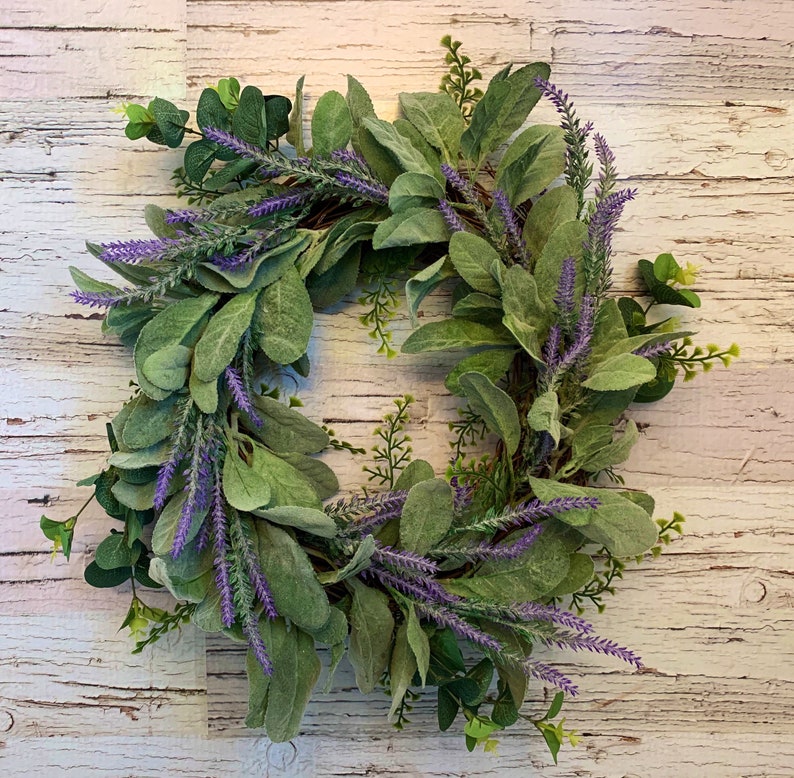 Lavender and Lambs Ear Wreath,Farmhouse Wreath,Summer Wreath,All Year Wreath. Gift Wreath. Greenery Wreath. Front Door Wreath. Wreath image 5